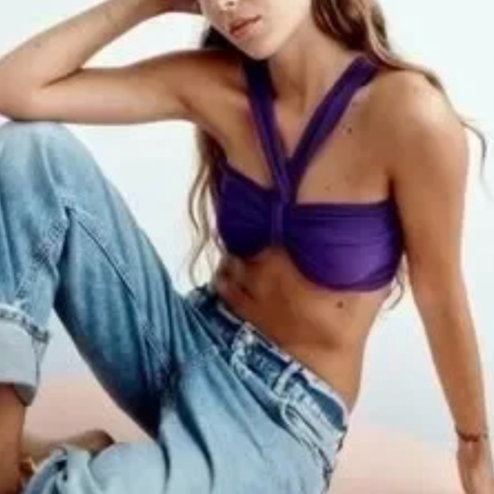 NWT Zara Knotted Knit Crop Top in Purple Sz Small
